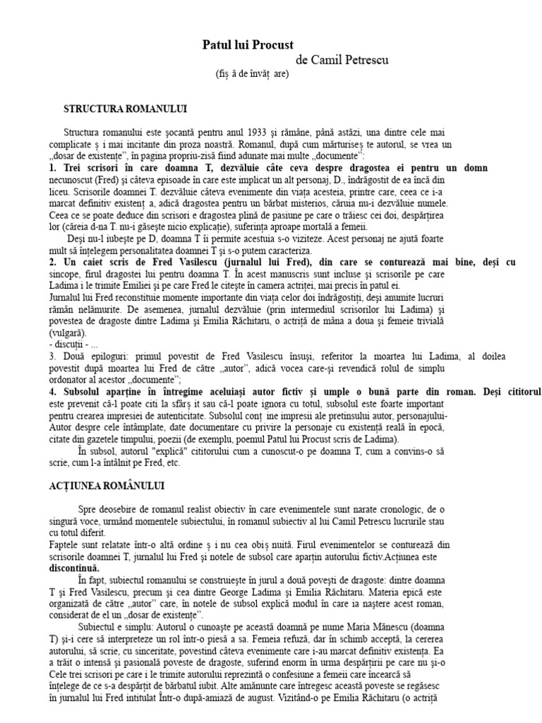 FISA DE LECTURA PATUL LUI PROCUST Model 2 | PDF