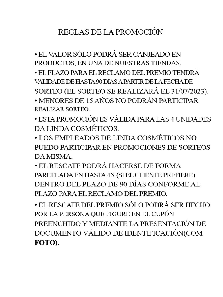 Reglas de La Promoción | PDF