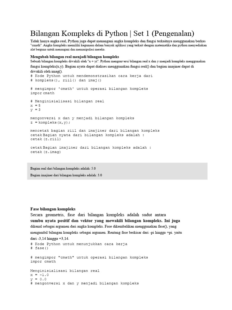 Bilangan Kompleks di Python: Panduan Dasar | PDF