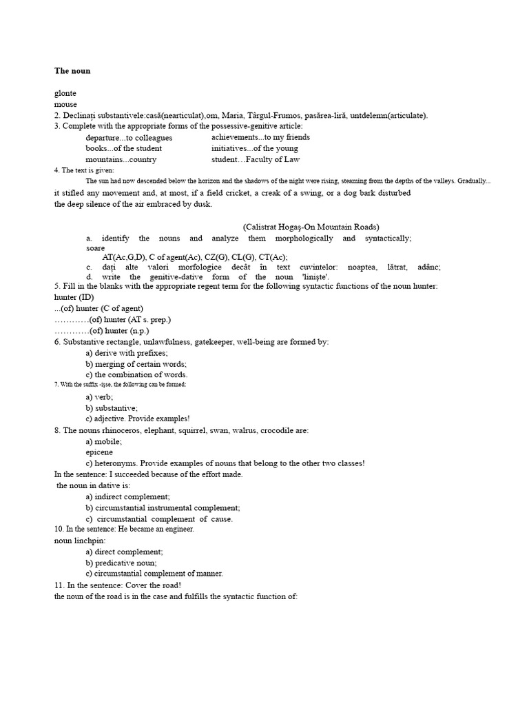 Noun Morphology and Syntax Exercises | PDF | Noun | Adjective