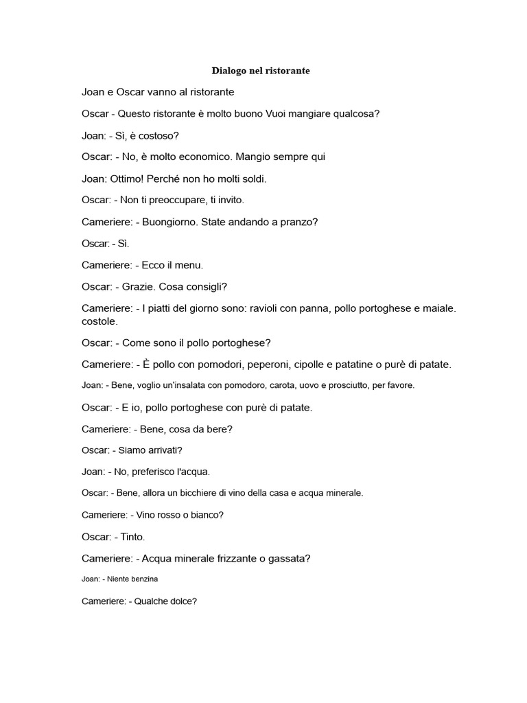 Dialogo Al Ristorante | PDF