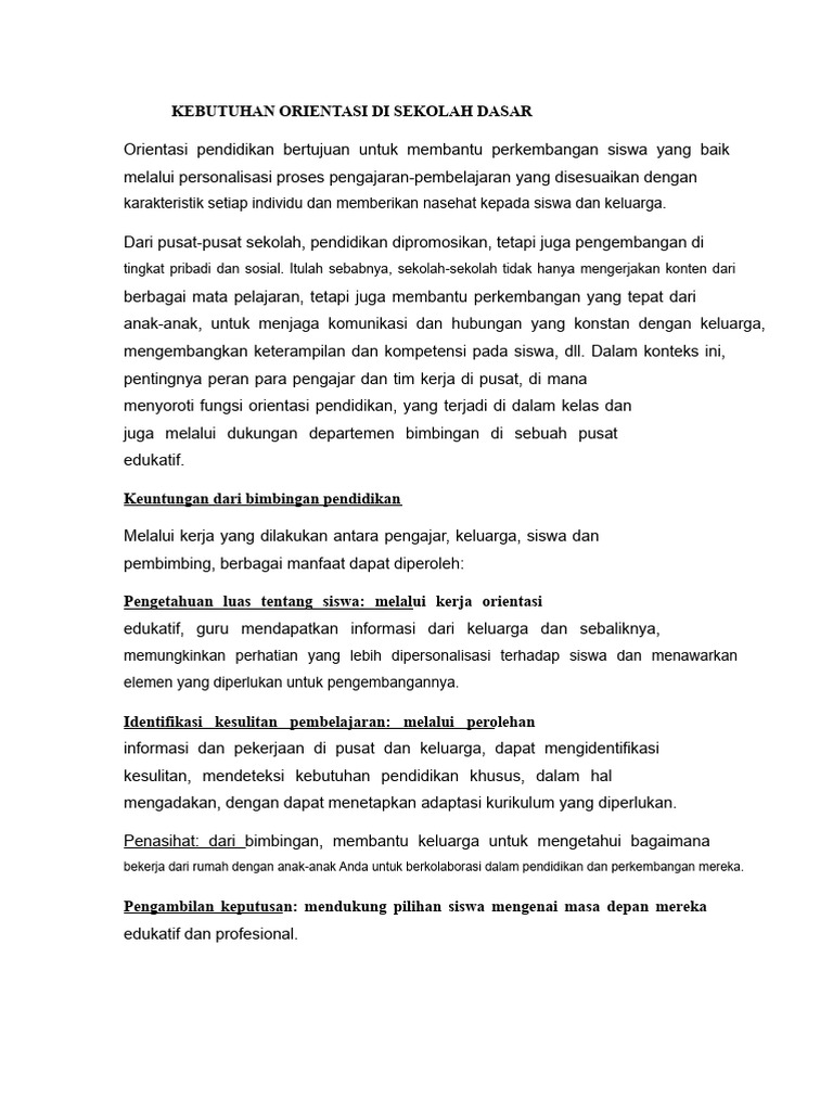Kebutuhan Bimbingan Di Sekolah Dasar | PDF