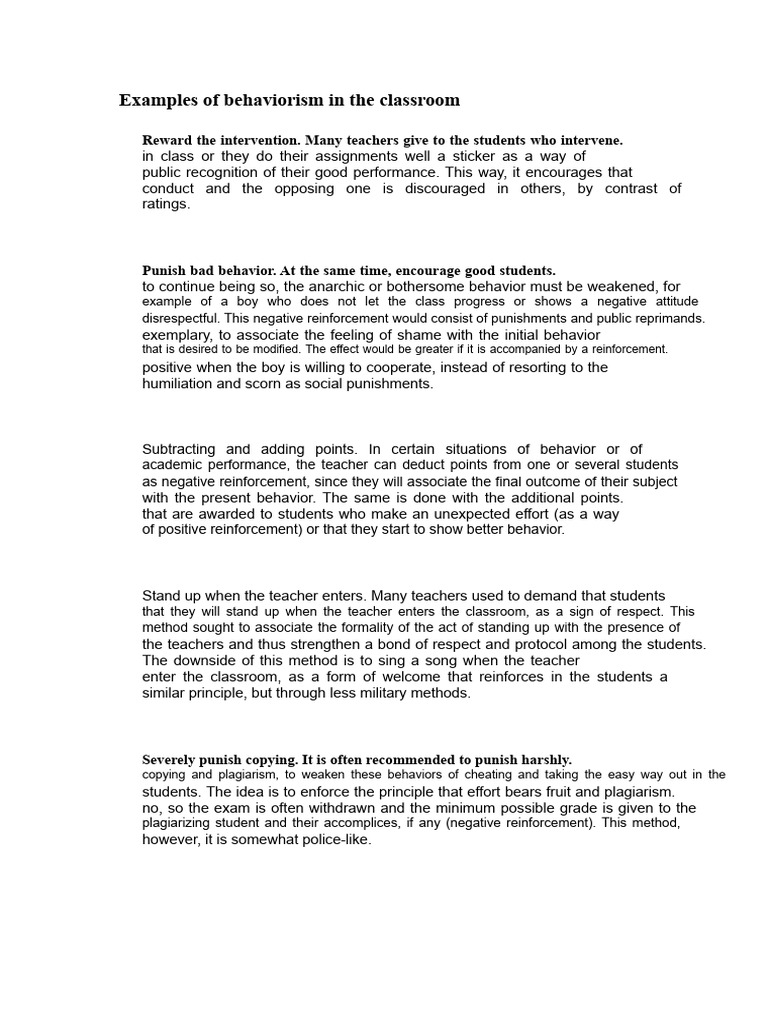 Behaviorism Examples in Classrooms | PDF | Reinforcement | Behaviorism