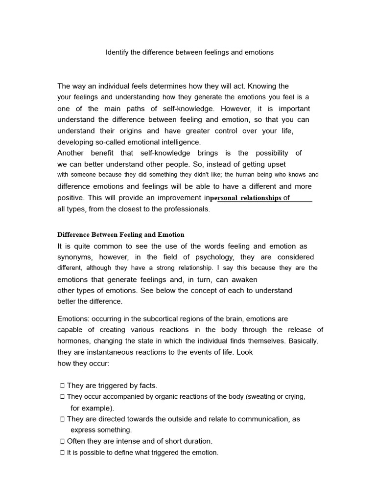 Understanding Feelings vs. Emotions | PDF | Emotions | Feeling