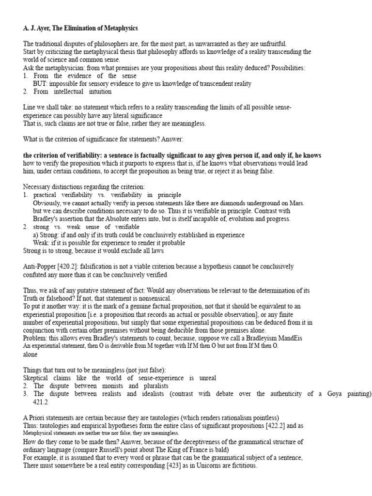 Critique of Metaphysical Claims | PDF | Metaphysics | Truth