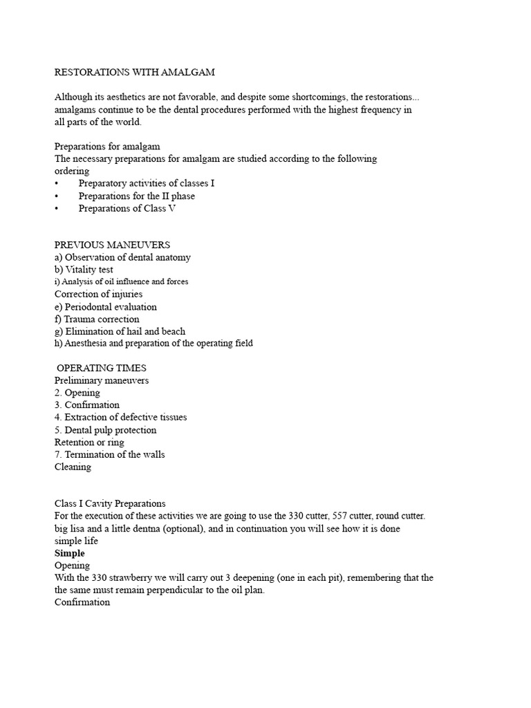 CLASS V RESTORATIONS WITH AMALGAM Dental Operative I | PDF | Dental ...