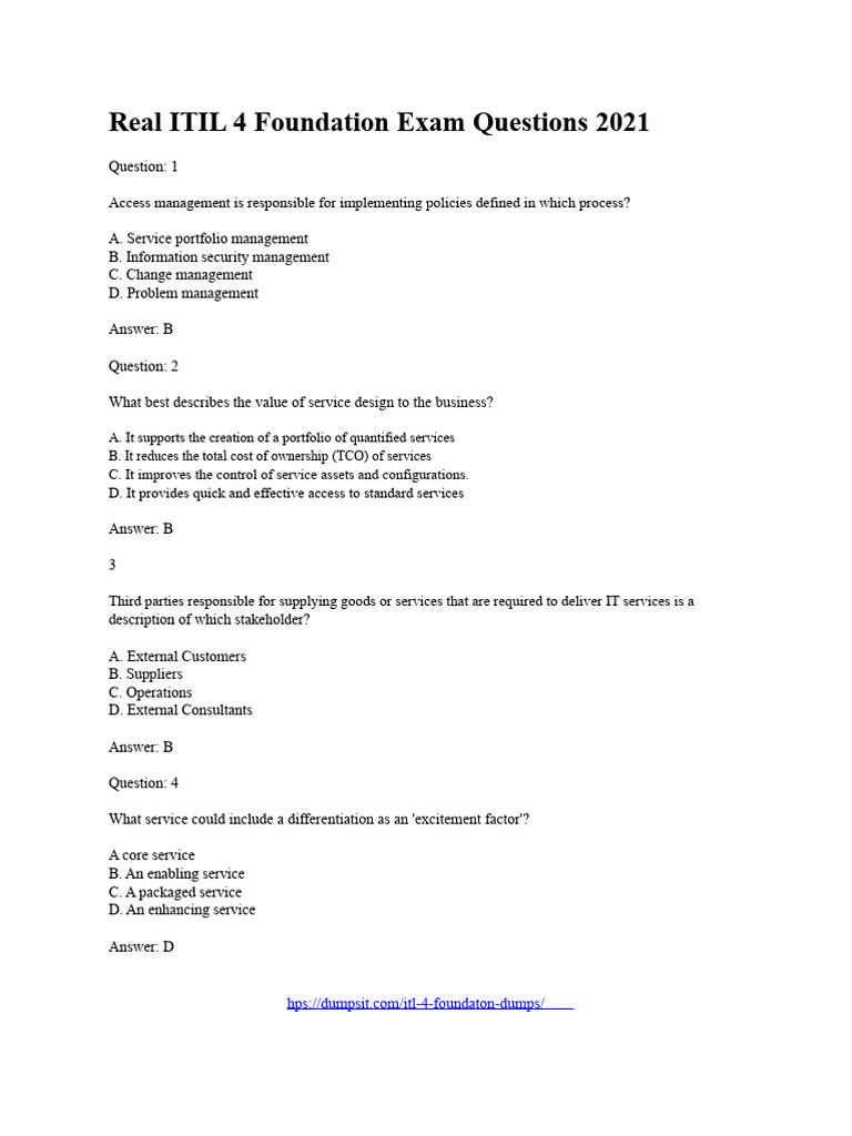 ITIL 4 Foundation Exam Questions 2021 | PDF | Project Management | Business