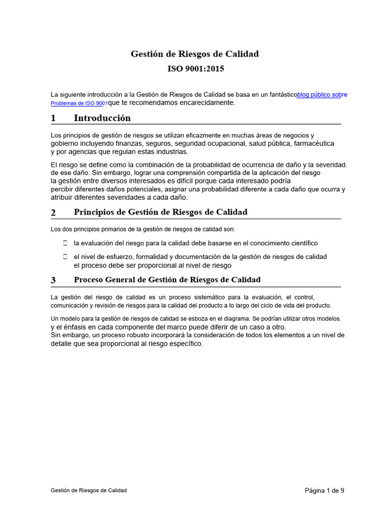 Gestión de Riesgos en Calidad ISO 9001 | PDF | Riesgo | Evaluación de ...
