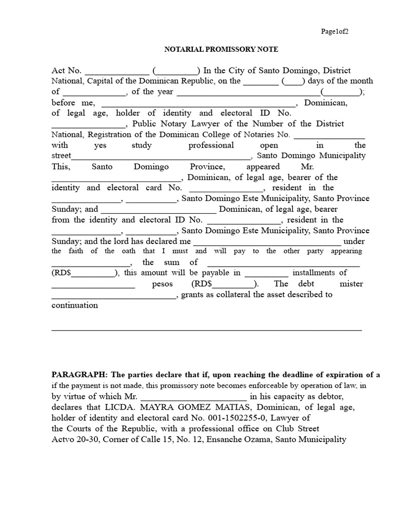 Notarial Promissory Note Template | PDF | Promissory Note | Debt