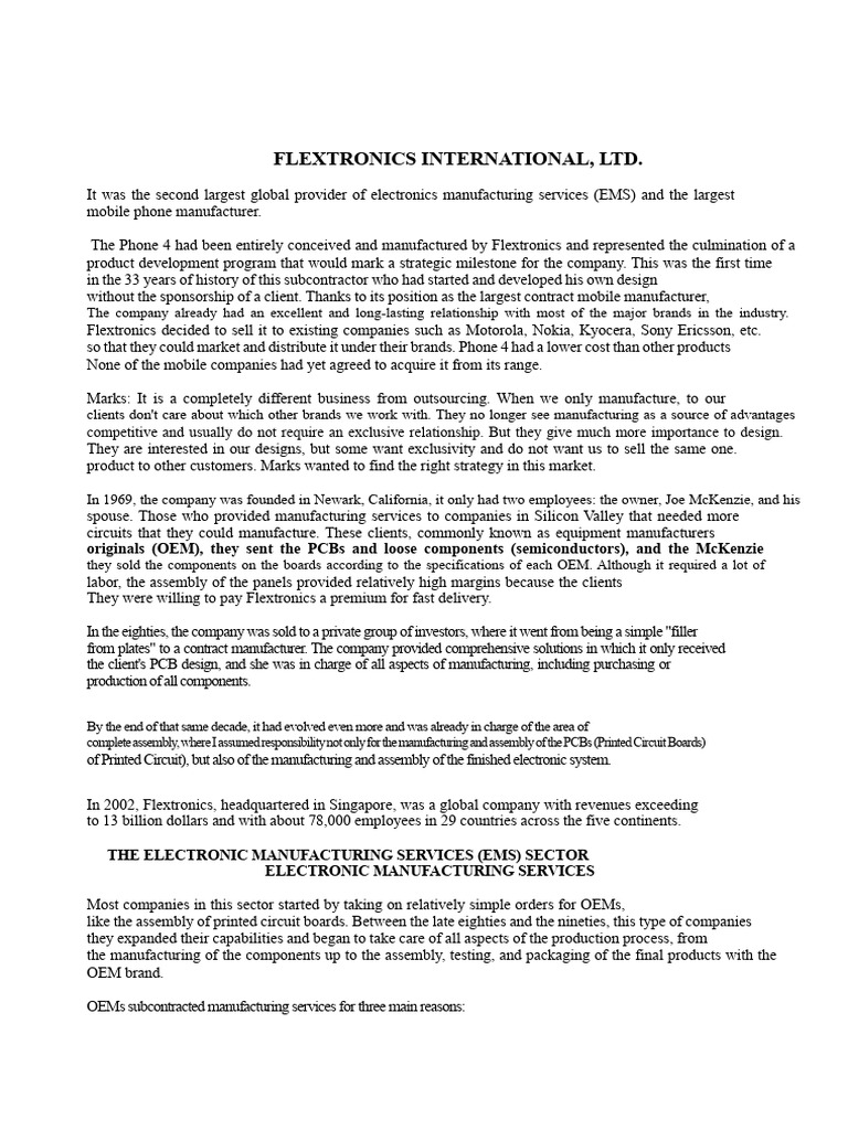 Flextronics: Evolution in EMS Industry | PDF | Printed Circuit Board ...