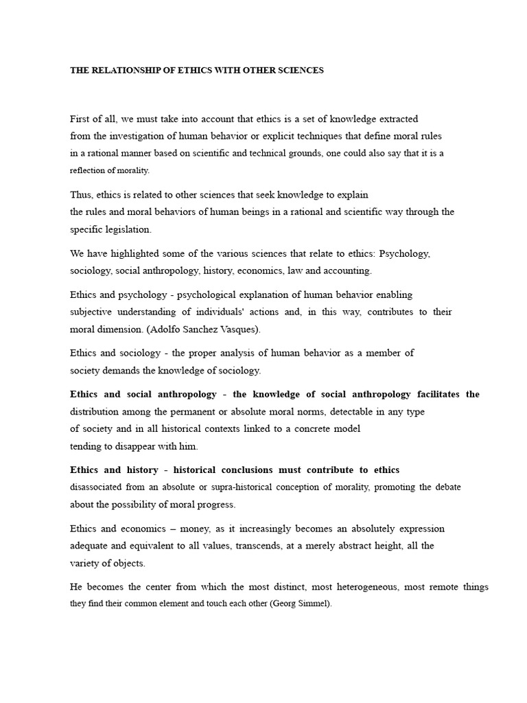The Relationship of Ethics With Other Sciences | PDF | Sociology ...