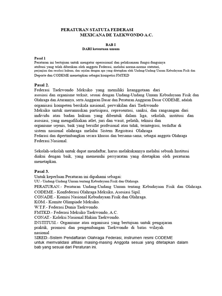 Peraturan Statuta Taekwondo Meksiko | PDF