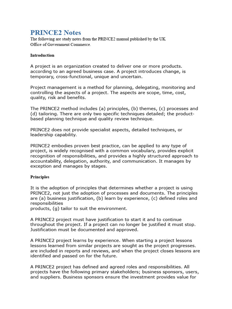 PRINCE2 Project Management Overview | PDF | Risk | Project Management