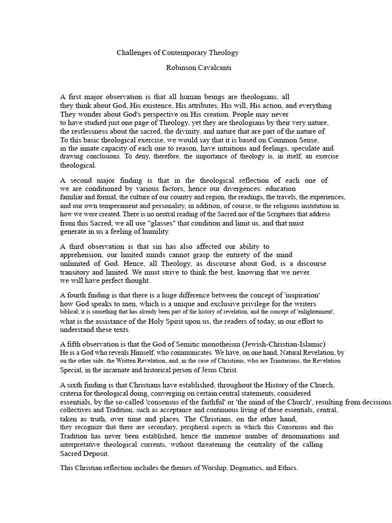 Contemporary Theology Challenges Explained | PDF | Theology | Neoplatonism