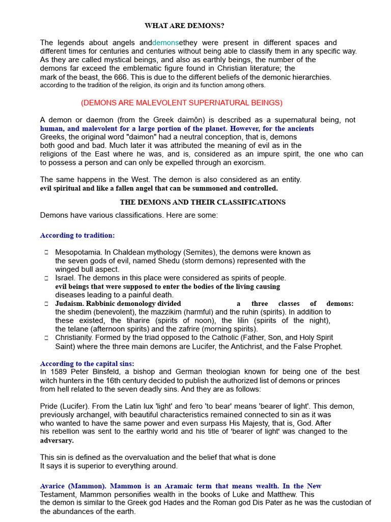 Understanding Demons and Their Types | PDF | Demons | Supernatural
