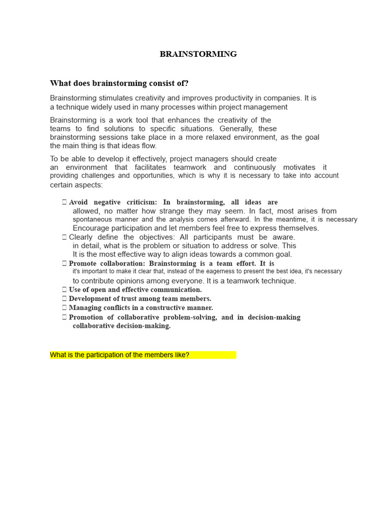 Effective Brainstorming Techniques | PDF | Brainstorming | Creativity