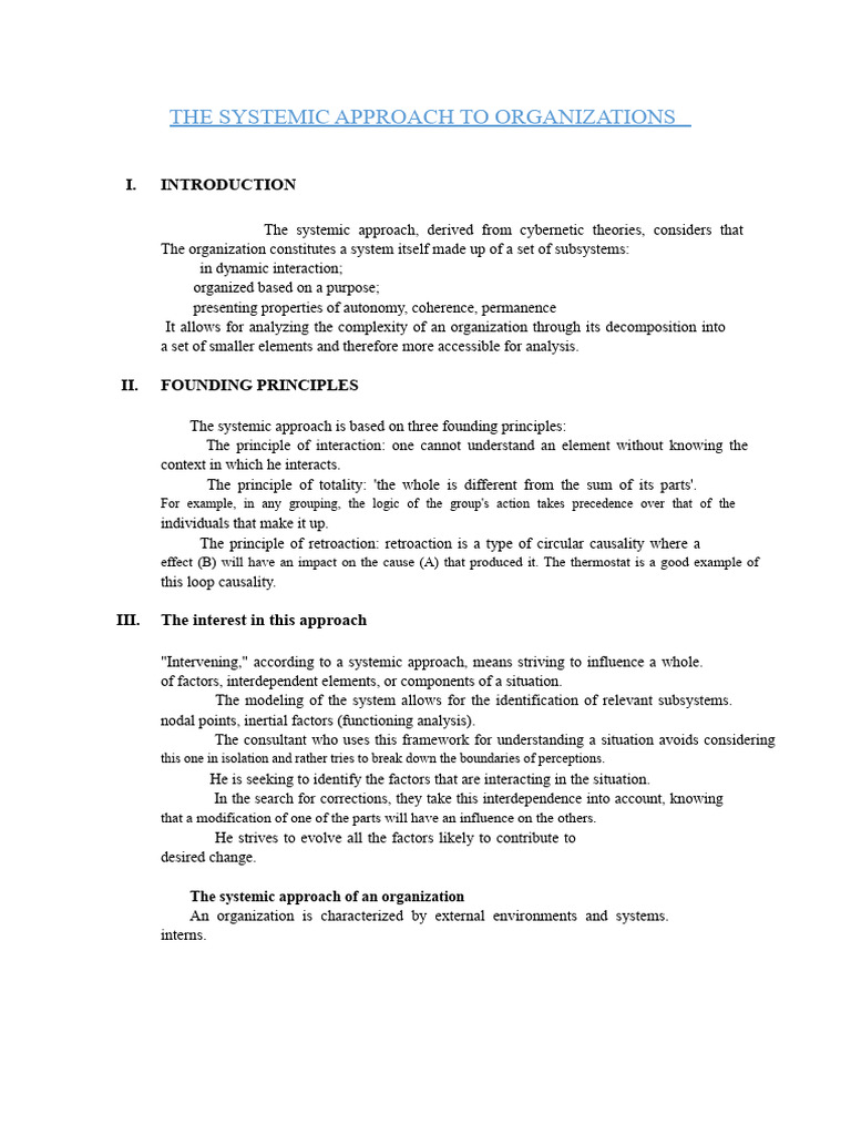 Systemic Approach to Organizational Analysis | PDF | System | Psychology