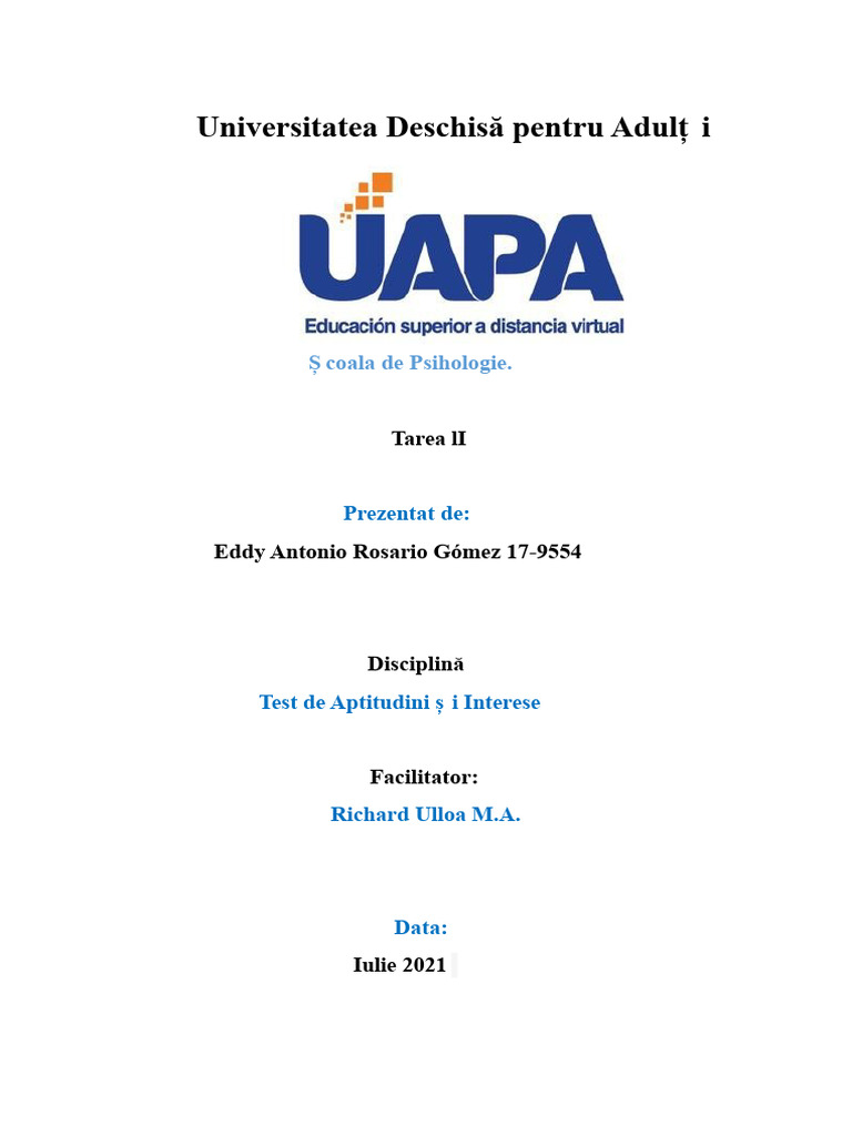 Sarcina II, Test de Aptitudini Și Interese | PDF