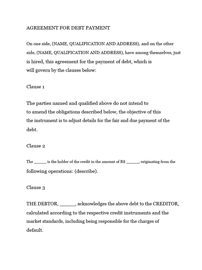 Debt Payment Agreement Template | PDF | Debt | Debtor