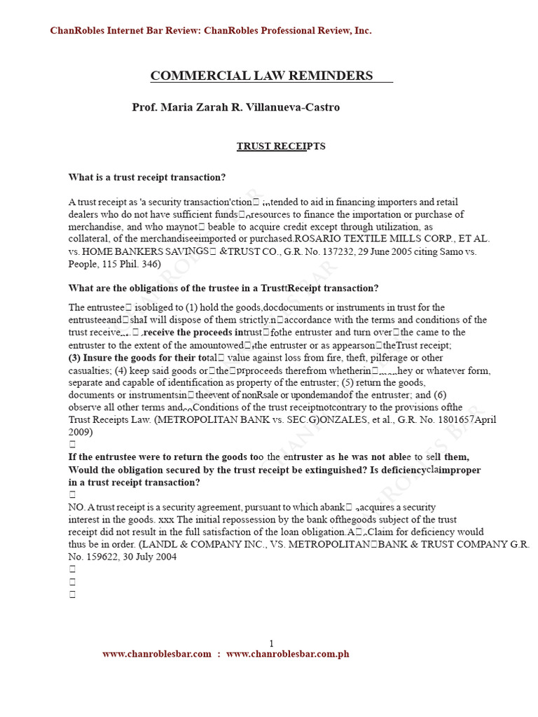 Trust Receipts and Letters of Credit Guide | PDF | Mortgage Law ...