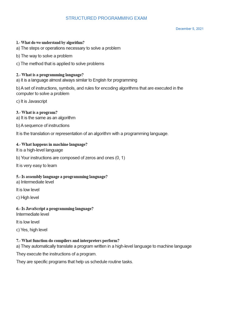 Structured Programming Exam Questions | PDF | Programming | Computer ...