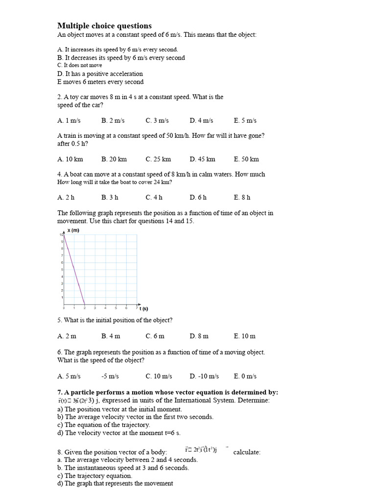 Kinematics Multiple Choice Questions | PDF