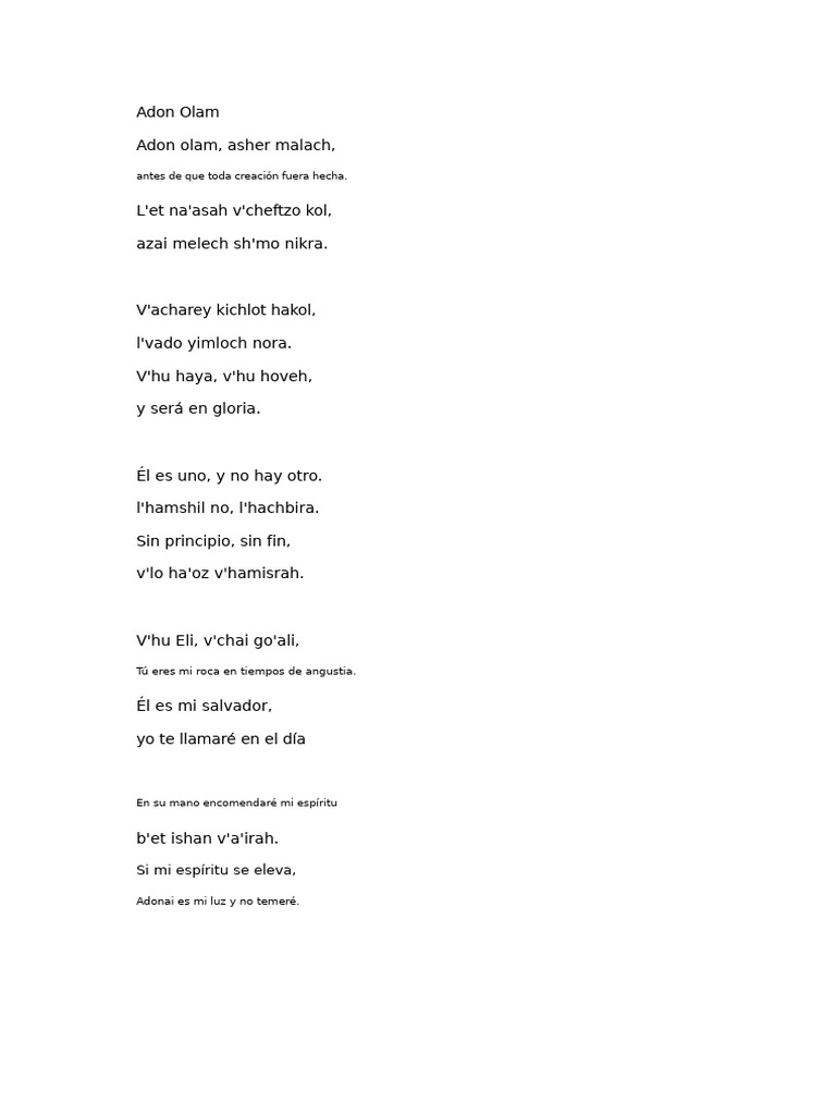 Letra de Adon Olam en Español | PDF