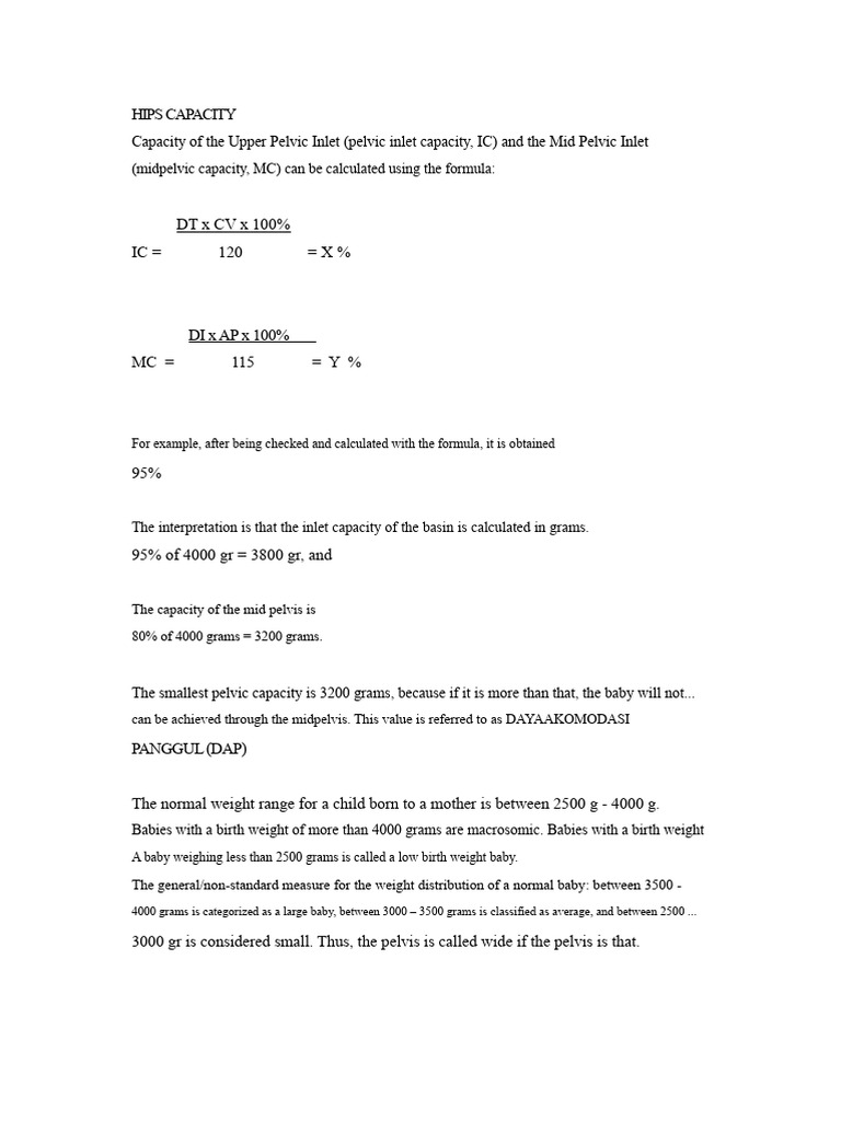 Pelvic Inlet Capacity and Childbirth Weight | PDF | Pelvis | Childbirth