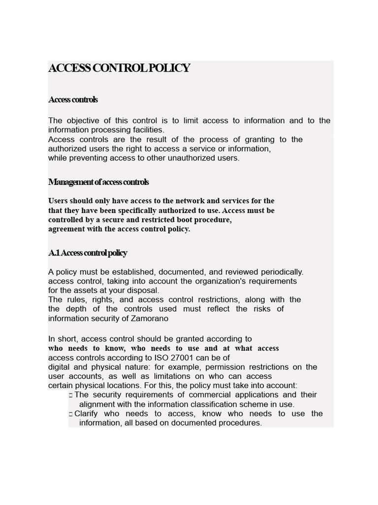 Access Control Policy Overview | PDF | Access Control | Authentication