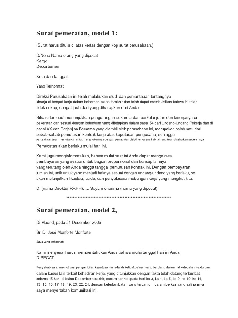Contoh Surat Pemecatan Karyawan | PDF