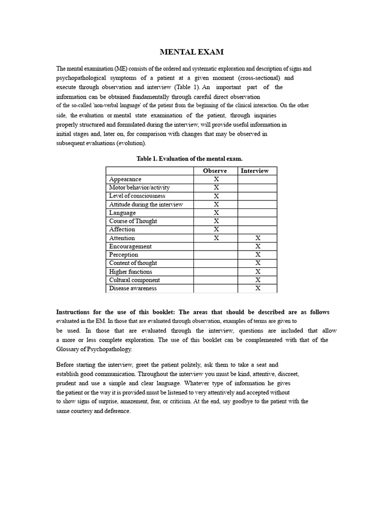 Comprehensive Mental Examination Guide | PDF | Psychopathology ...