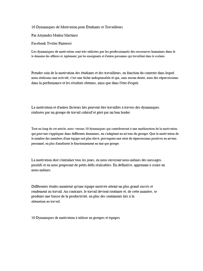 10 Dynamiques de Motivation pour Équipes | PDF | Motivation | Motivant