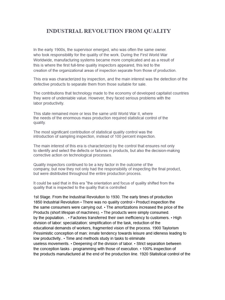 Industrial Revolution From A Quality Perspective | PDF | Industrial ...
