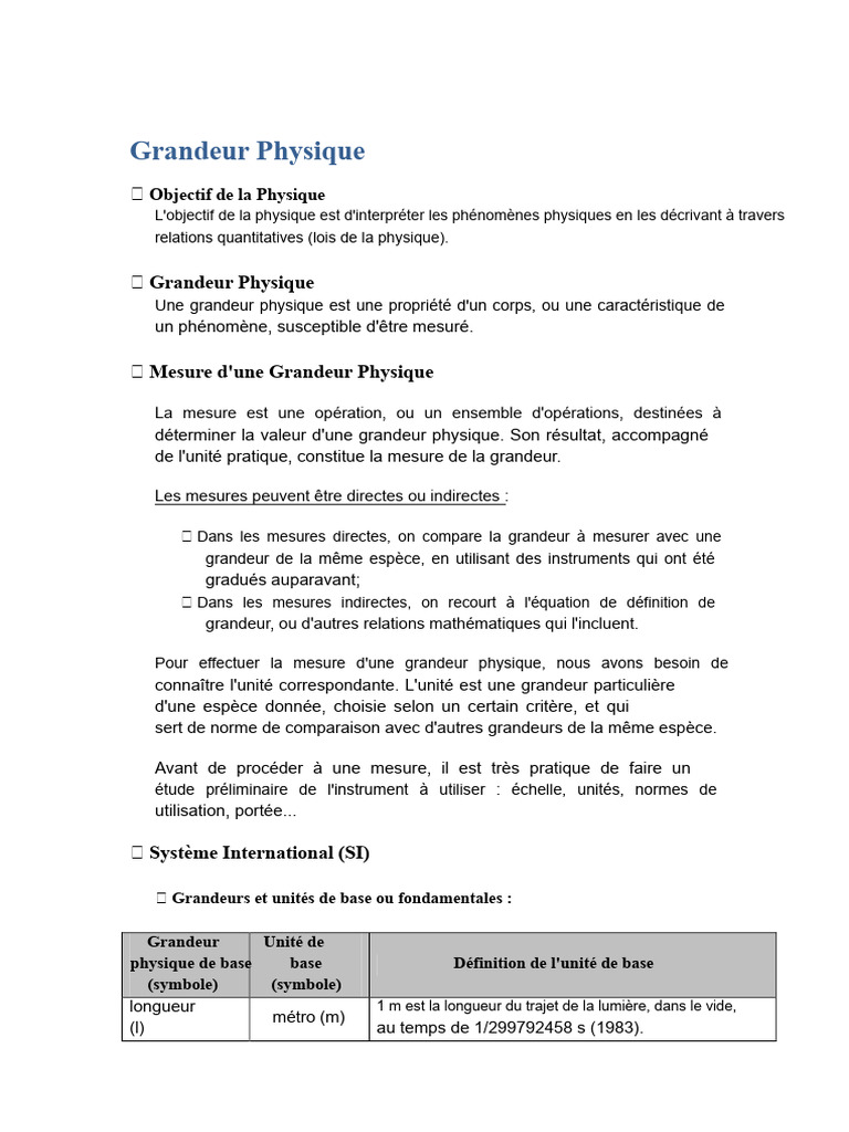 Définition des Grandeurs Physiques | PDF | Kilogramme | Physique