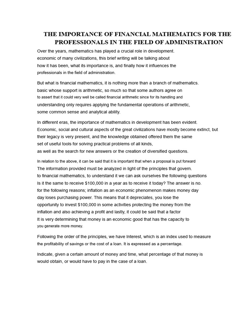 Importance of Financial Mathematics in Administration | PDF | Interest ...