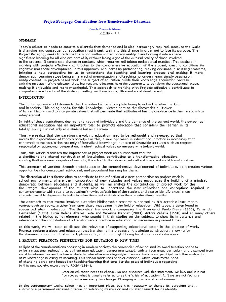 Project Pedagogy for Transformative Education | PDF | Pedagogy | Learning