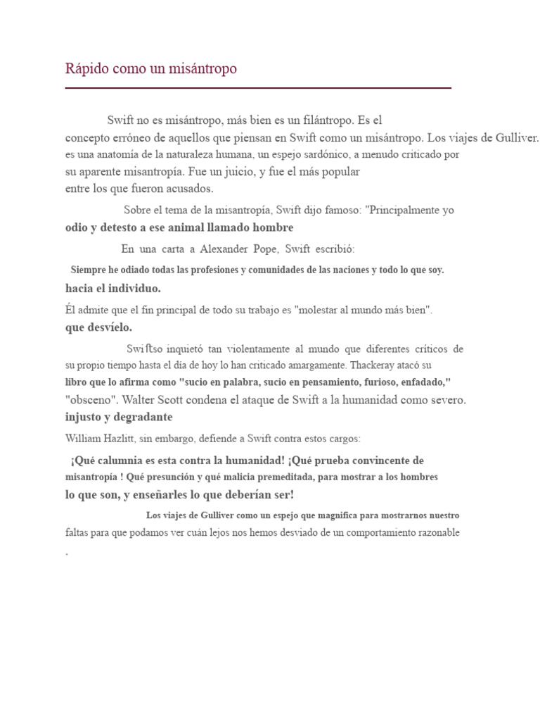 Swift: Filántropo y Crítico Humano | PDF | Viajes de Gulliver ...