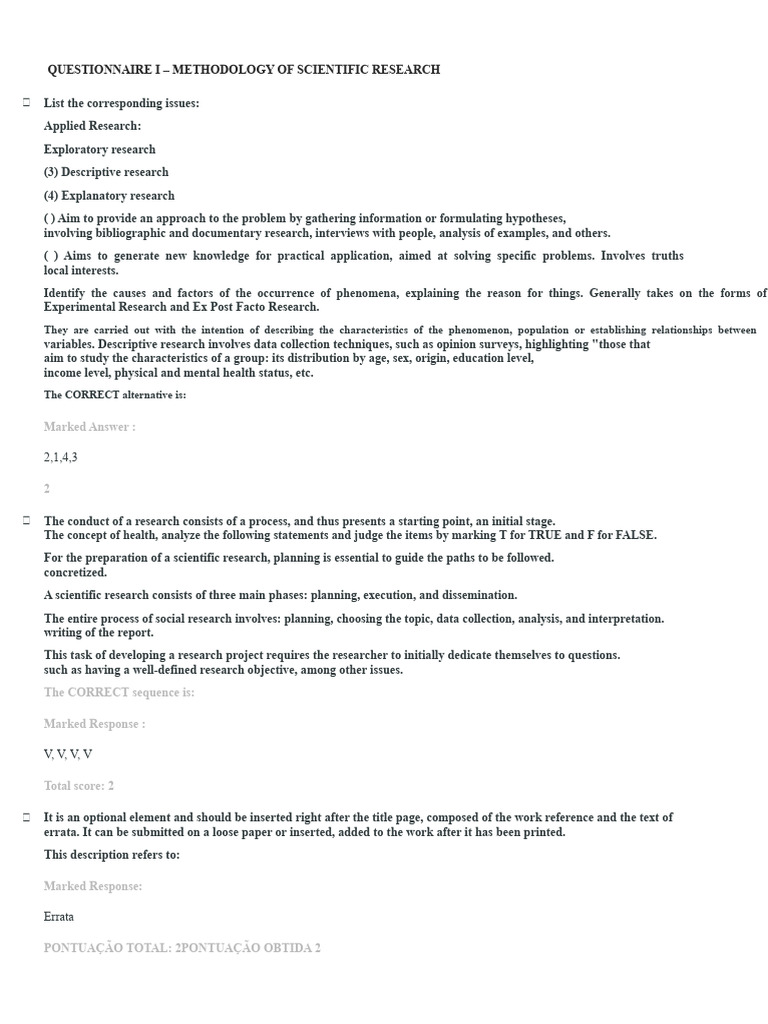 QUESTIONNAIRE I and II Scientific Research Methodology | PDF ...