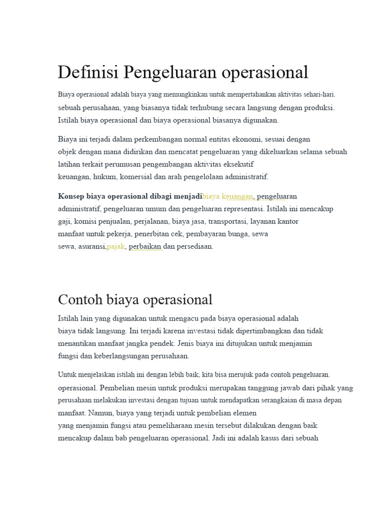 Definisi dan Contoh Biaya Operasional | PDF