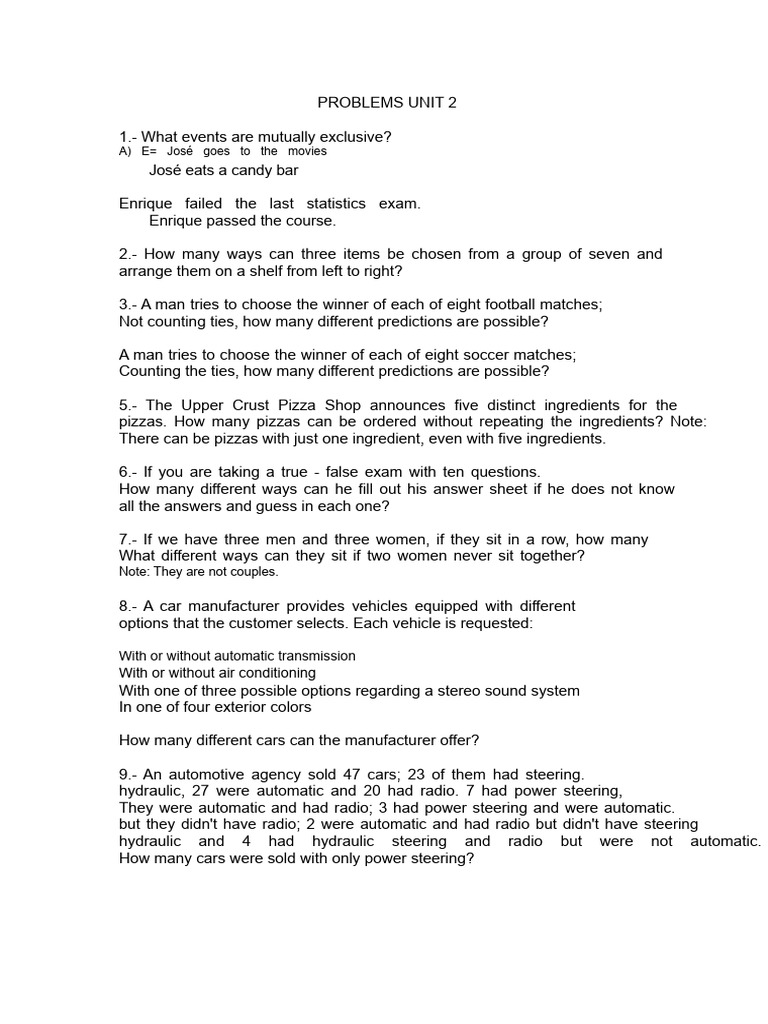 Set Exercises and Counting Techniques Problems For CFE | PDF | Menu | Meal