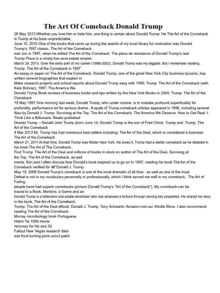 The Art of the Comeback by Trump | PDF | Donald Trump | American Government