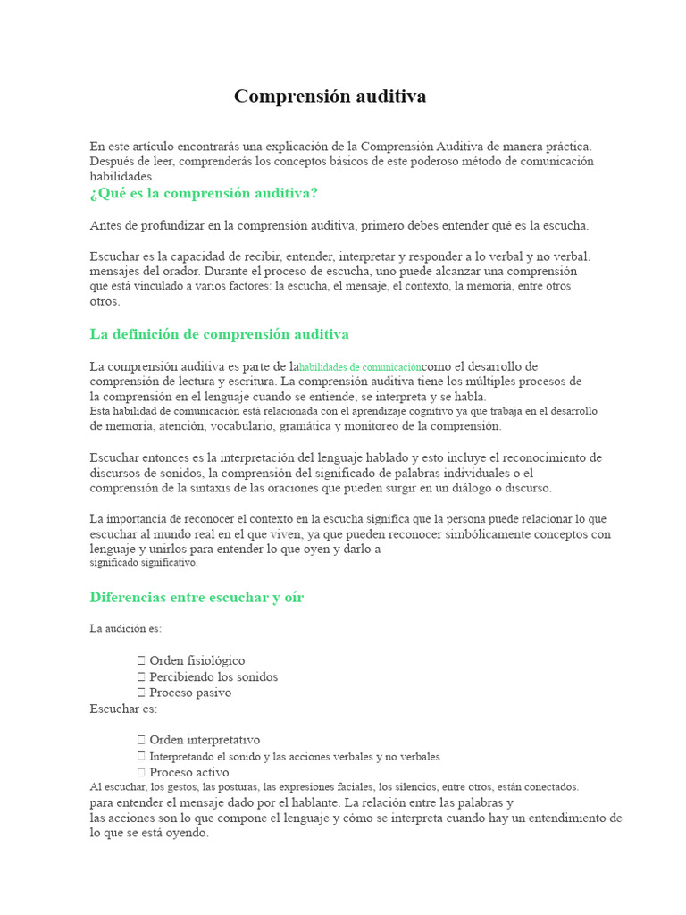 Guía Práctica de Comprensión Auditiva | PDF | Aprendizaje | Comprensión