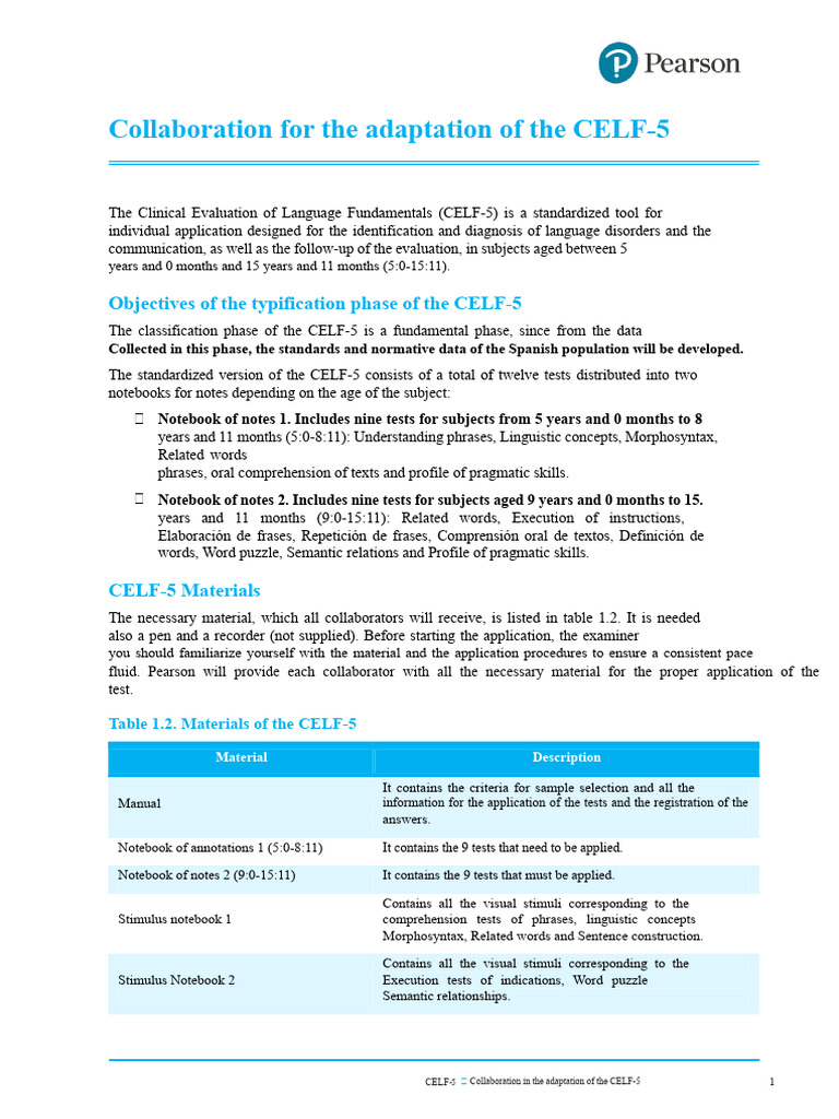 CELF-5 Adaptation Collaboration Guide | PDF | Sampling (Statistics ...