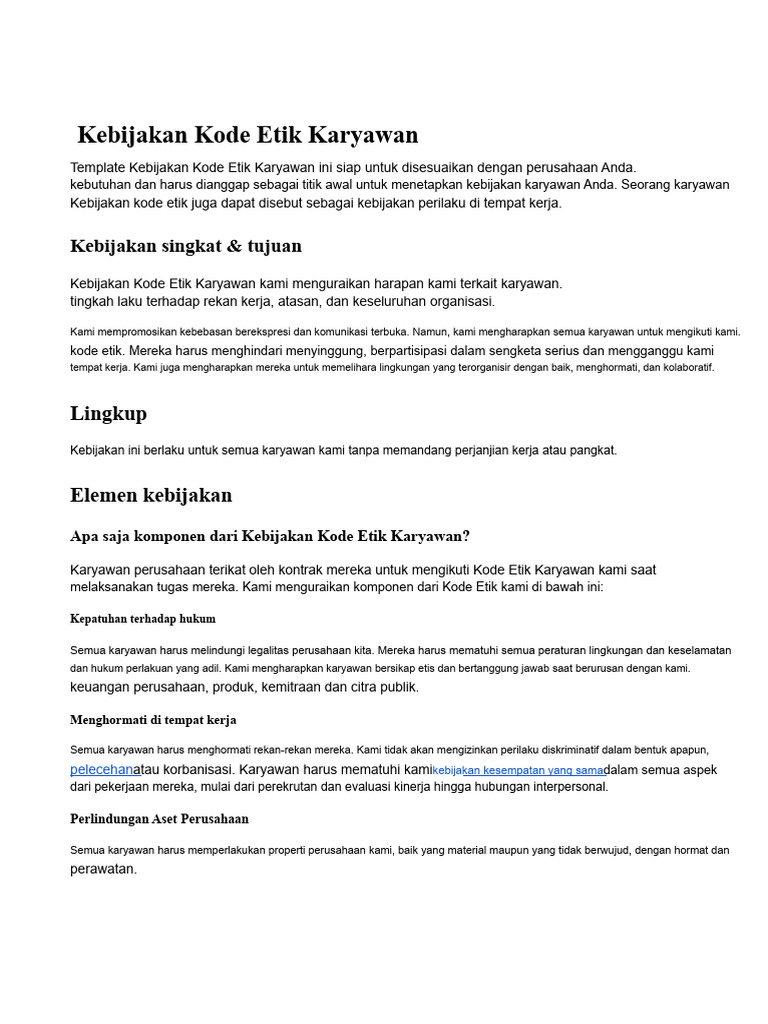 Kebijakan Kode Etik Karyawan Lengkap | PDF