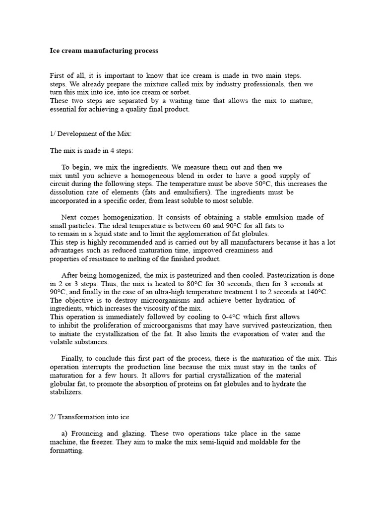 Ice Cream Manufacturing Process Pdf Ice Cream Ice