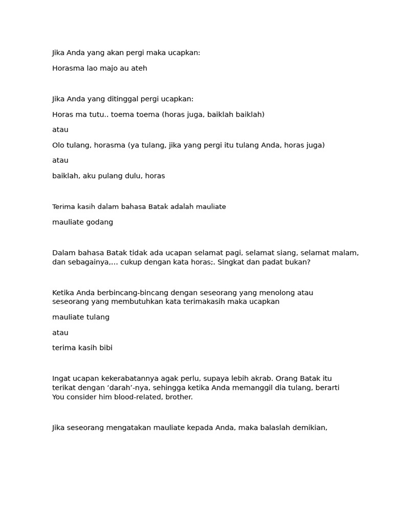 Bahasa Batak: Ucapan dan Terjemahan | PDF