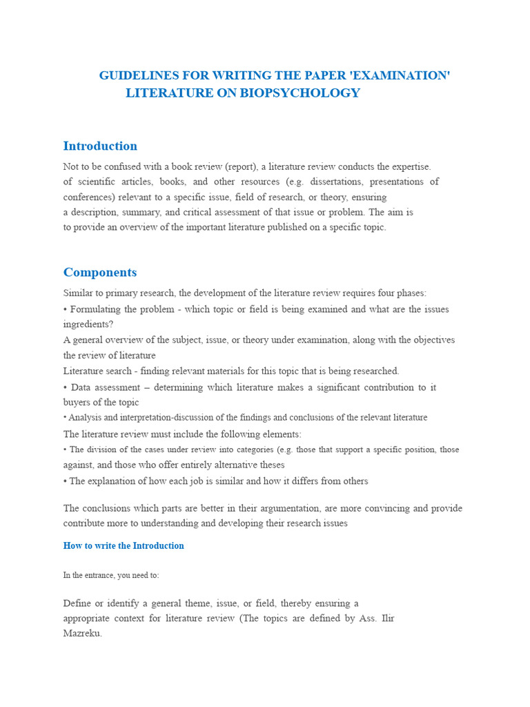 Biopsychology Literature Review Guidelines | PDF | Methodology | Citation