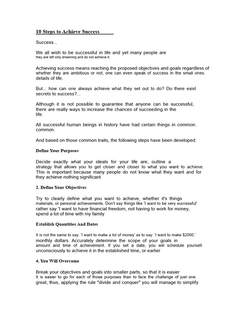 10 Steps to Achieve Lasting Success | PDF | Goal | Motivational