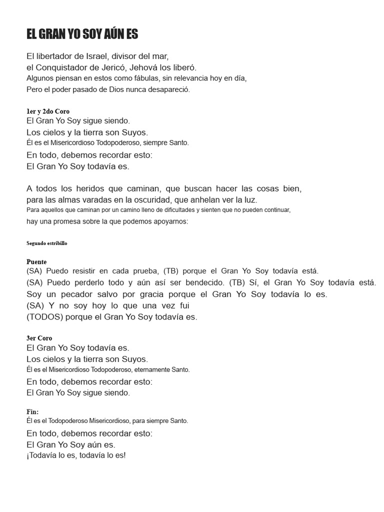 El Gran Yo Soy Aún Es - LETRA | PDF
