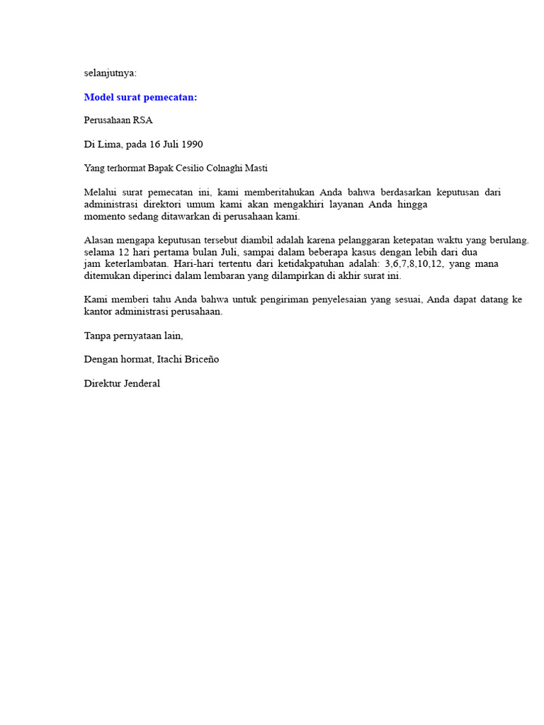 Surat Pemecatan Karyawan RSA | PDF